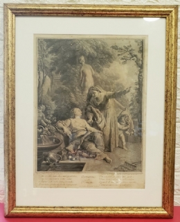 VERTUMNUS & POMONA - תצריב צרפתי עתיק מהמאה ה18 (משנת 1780 בקירוב)