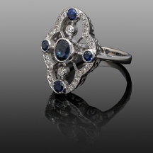 טבעת יהלומים ואבני ספיר כחולות