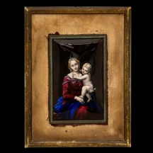 תמונת אמייל צרפתית עתיקה (עבודת לימוז') על פי המדונה של רפאל