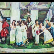 יצחק ג'קובס - 'בוטיצ'לי בקניון', שמן על קנבס