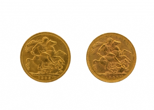 לוט של שתי מטבעות זהב אנגלים