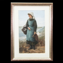 'נערה הולנדית על החוף' - ציור עתיק