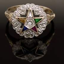 טבעת עשויה זהב משובצת יהלום ואבני חן שונות   (4678)