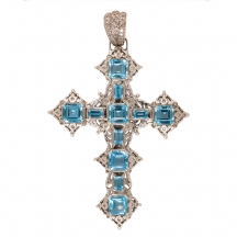 תליון זהב בצורת צלב משובץ אבני טופפז ויהלומים