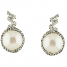 זוג עגילי כסף משובצים אבני זירקוניה ופנינה