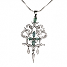 שרשרת ותליון כסף משובץ זירקוניה ואבני חן