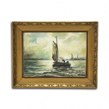 'סירה בים' - ציור אירופאי ישן