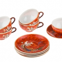 סט סטסומה יפני למוקה עשוי קרמיקה מעוטרים באמייל בטכנירת מוריאג' (Moriage)