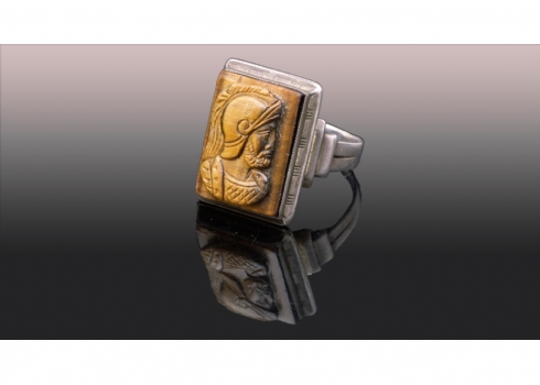 טבעת כסף עתיקה ומשובצת אבן Tiger's eye   (3933)