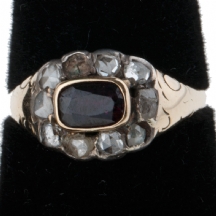 טבעת זהב עתיקה משובצת גארנט ויהלומים   (2147)