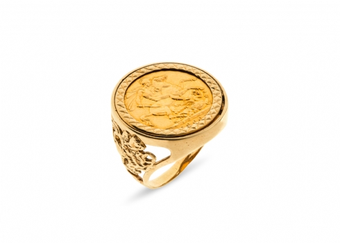 טבעת גבר משובצת מטבע זהב