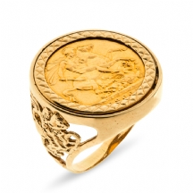 טבעת גבר משובצת מטבע זהב