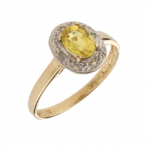 טבעת זהב עם אבן ספיר צהובה ויהלומים