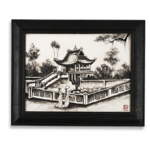 ציור סיני ישן על בד מוצמד ללוח חרס