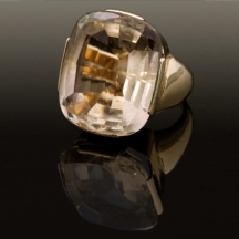 טבעת זהב משובצת אבן סמוקי קוורץ   (3639)
