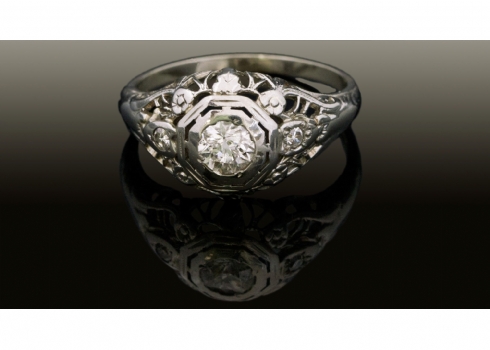 טבעת זהב עתיקה משובצת יהלומים   (4671)