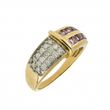 טבעת זהב עם אבני ספיר ורודות ויהלומים