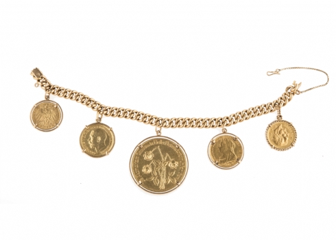 צמיד זהב ישן משולב מטבעות ומדליות