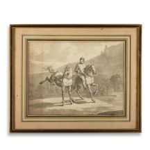 'רוכב ושני סוסים' - ציור אירופאי עתיק מהמאה ה-18