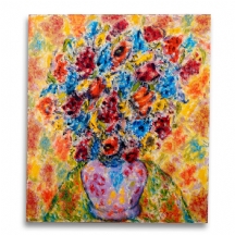 קפלון, אריה - 'אגרטל פרחים צבעוניים', שמן על לוח, חתום