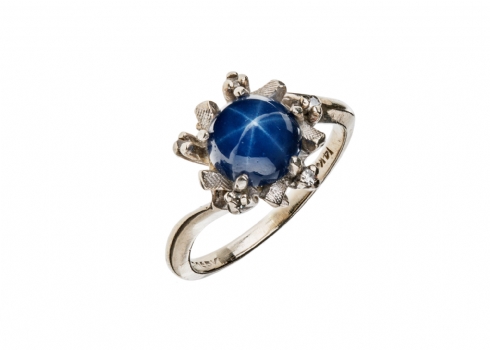 טבעת זהב עם סטאר ספיר (STAR SAPPHIRE) ויהלומים