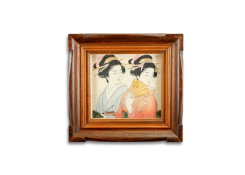 'שתי גיישות' - רקמת משי יפנית ישנה