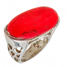 טבעת כסף משובצת טורקיז אדום