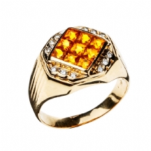 טבעת זהב משובצת אבני סיטרין ויהלומים