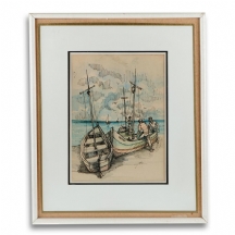'שלושה דייגים' - ציור ישן חתום: 'חימון'