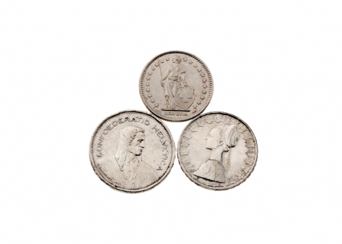 לוט של 3 מטבעות כסף שוויצרים ואיטלקים