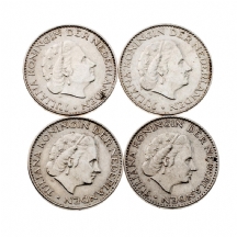 לוט של 4 מטבעות כסף הולנדים