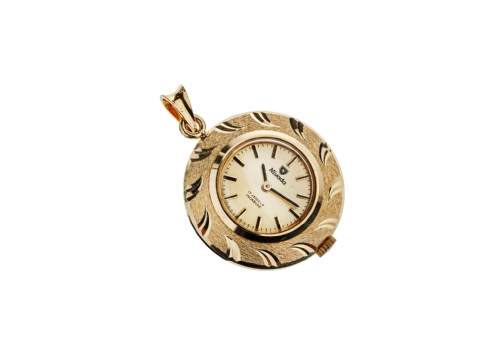 תליון שעון עשוי זהב ומעוטר באמייל