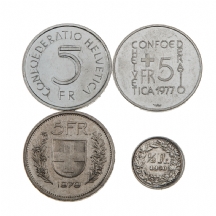 לוט של 4 מטבעות כסף שוויצרים