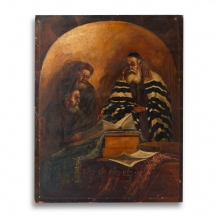 'שלושה יהודים לומדים תורה' - ציור עתיק מסוף המאה ה-19