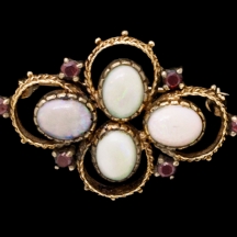 סיכת זהב עתיקה משובצת אופלים ורובינים   (2620)