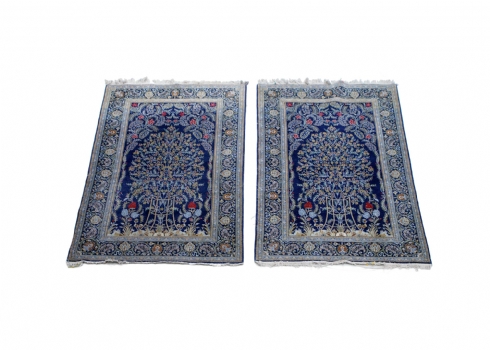 זוג שטיחי קאשן פרסים תאומים בצבע כחול כהה, דוגמת עץ החיים  (X2)