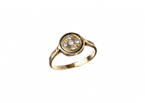 טבעת זהב עתיקה משובצת יהלומים ואמייל שחור