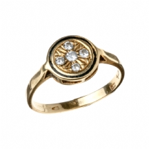 טבעת זהב עתיקה משובצת יהלומים ואמייל שחור