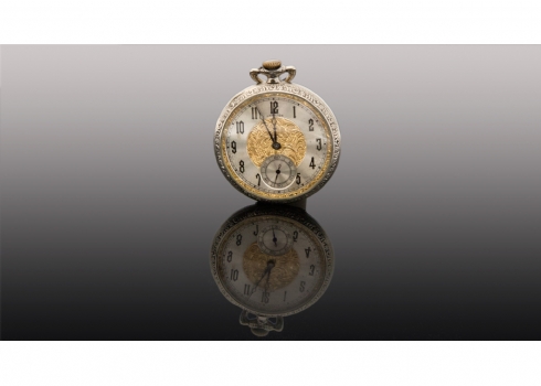 שעון כיס עשוי פליז מצופה כסף   (3212)