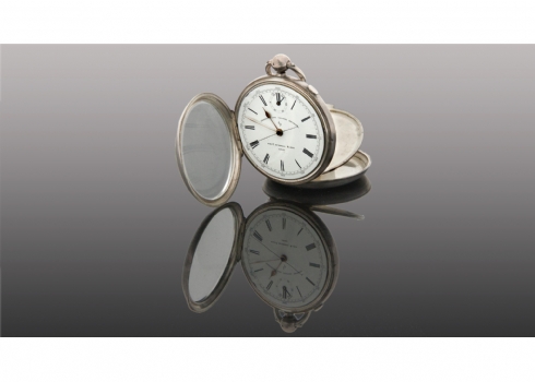 שעון כיס עתיק, מתוצרת 'Theo Russell & Son' לונדון, עשוי כסף   (3241)