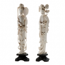 זוג פסלי שנהב סינים ישנים ויפים  (X2)