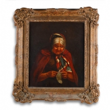 'אישה סורגת' - ציור אירופאי עתיק מסוף המאה ה-19