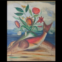 'טבע דומם עם דג ופרח'
