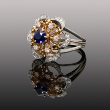 טבעת זהב משובצת ספיר ויהלומים   (6012)