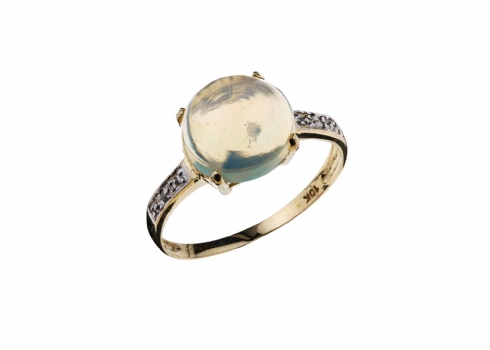 טבעת זהב משובצת אופל טבעי מאתיופיה ויהלומים