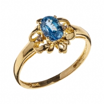 טבעת זהב משובצת ספיר כחול טבעי ויהלומים
