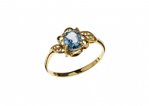 טבעת זהב משובצת ספיר כחול טבעי ויהלומים