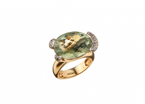 טבעת זהב אמטיסט ירוקה ויהלומים (המחיר ירד !!!)