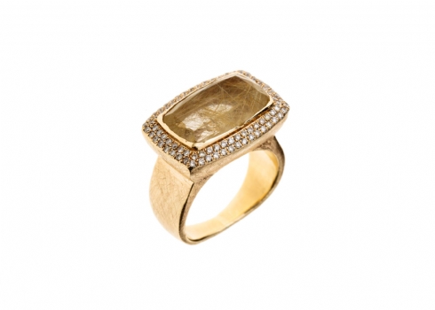 טבעת זהב ואבן  RUTILATED QUARTZ   (המחיר ירד !!!)