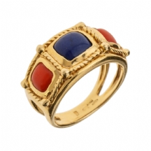 טבעת איטלקית - זהב לאפיס וקורל   (המחיר ירד !!!)